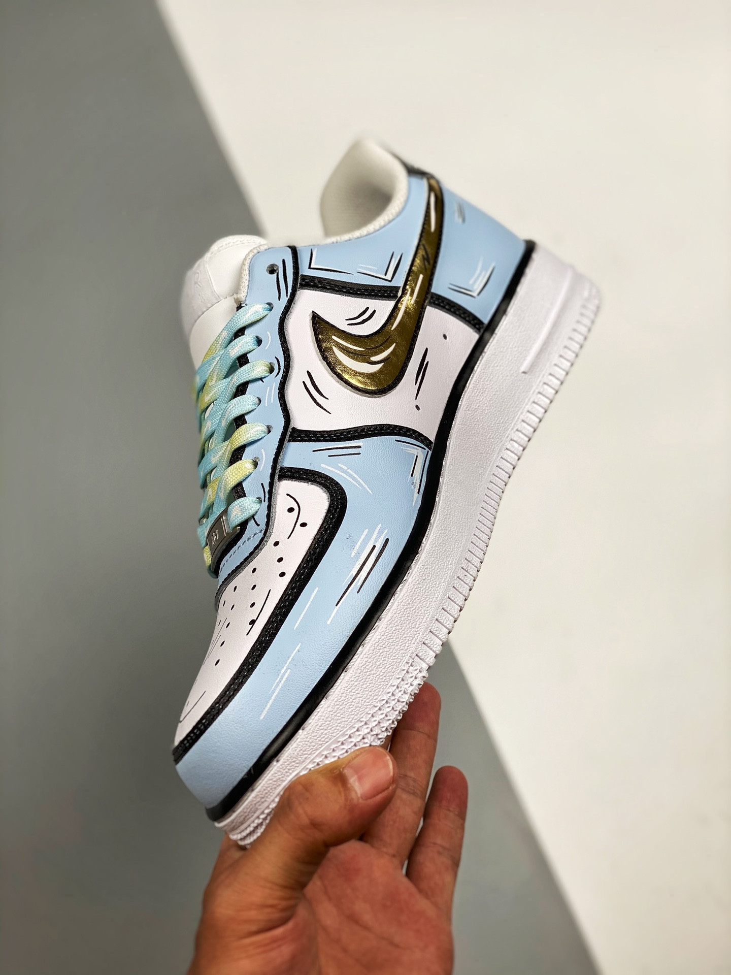 Custom Nike Air Force 1 Low Blue White Gold Black For Sale