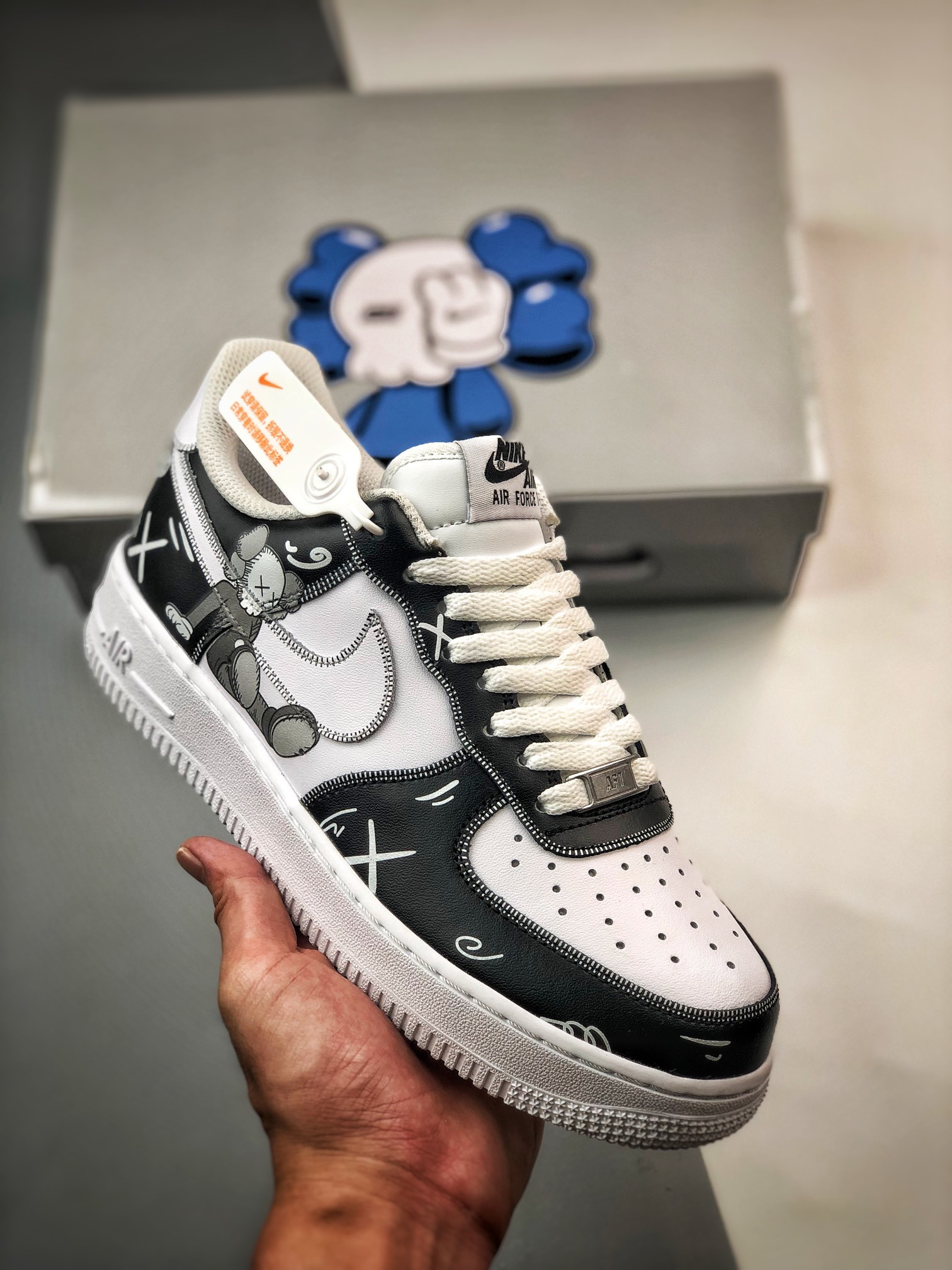 Custom Nike Air Force 1 Low Custom Black White For Sale