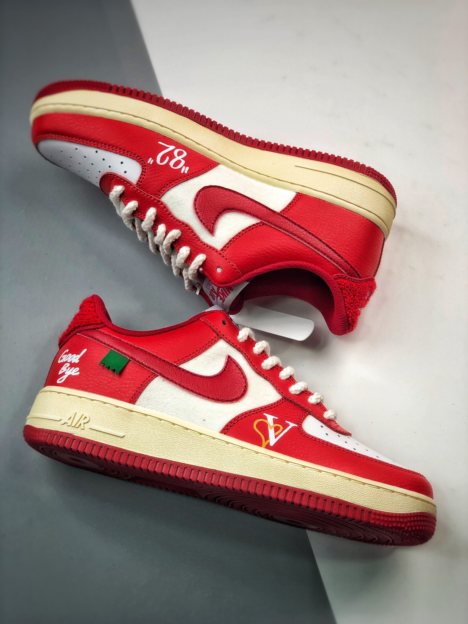Custom Nike Air Force 1 Low ‘Good Bye’ Red White For Sale