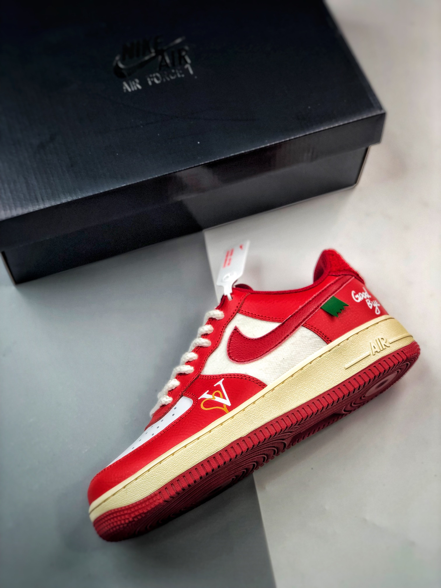 Custom Nike Air Force 1 Low ‘Good Bye’ Red White For Sale