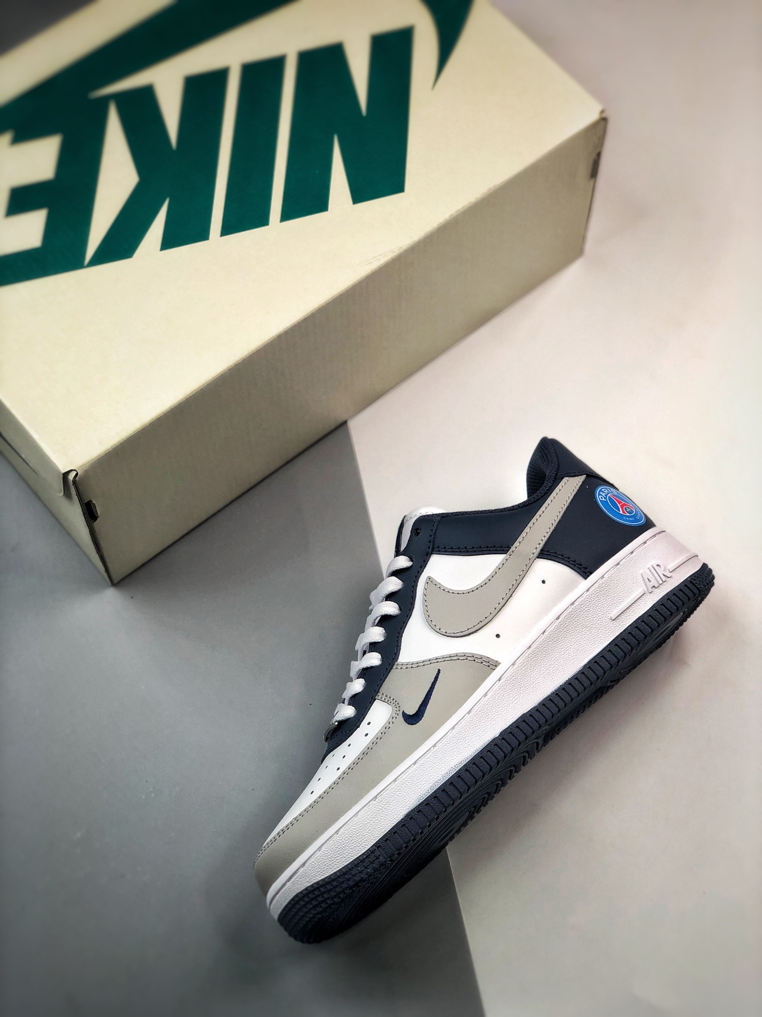 Custom Nike Air Force 1 Low ‘Paris’ White Grey Navy For Sale