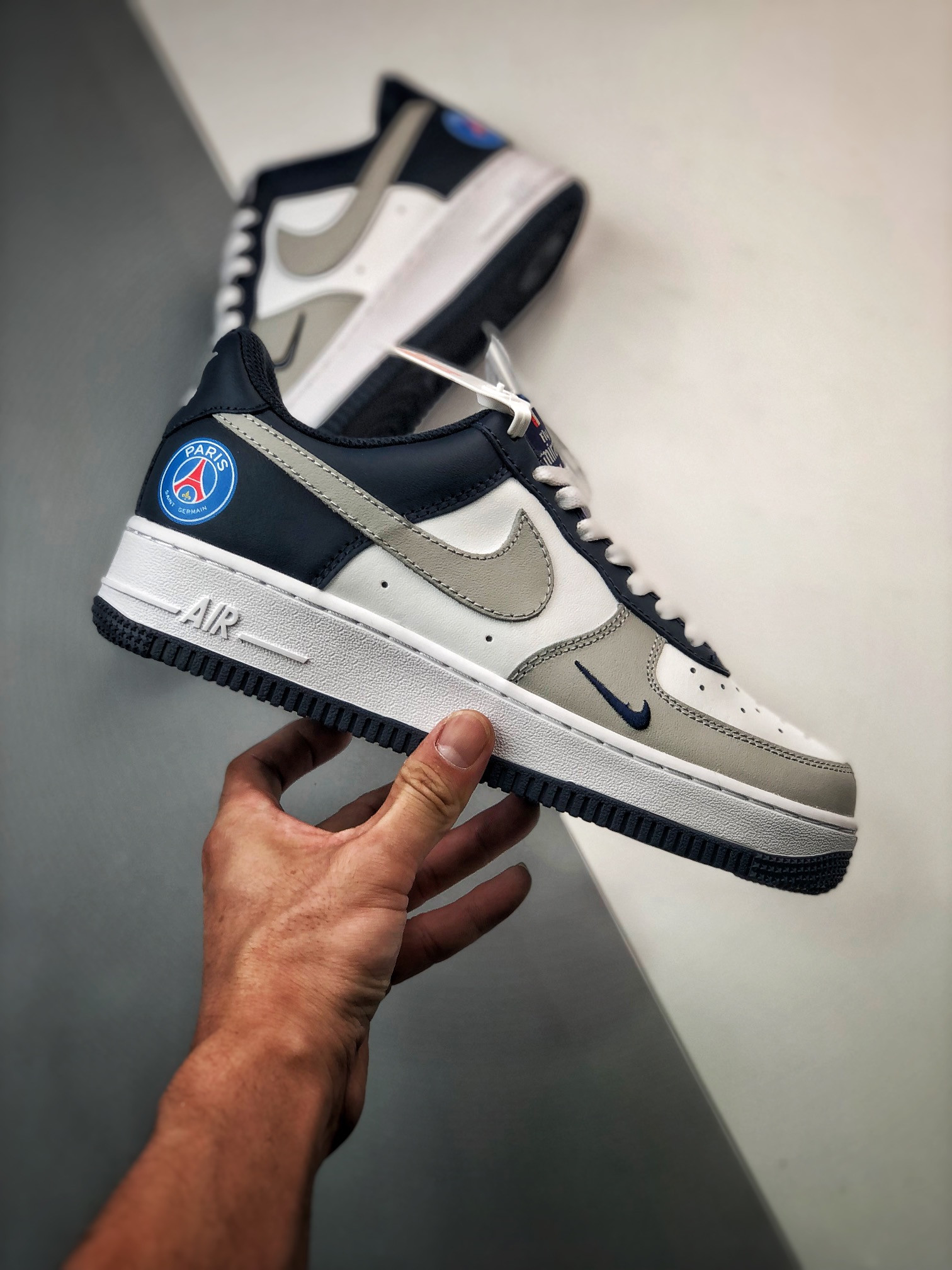 Custom Nike Air Force 1 Low ‘Paris’ White Grey Navy For Sale