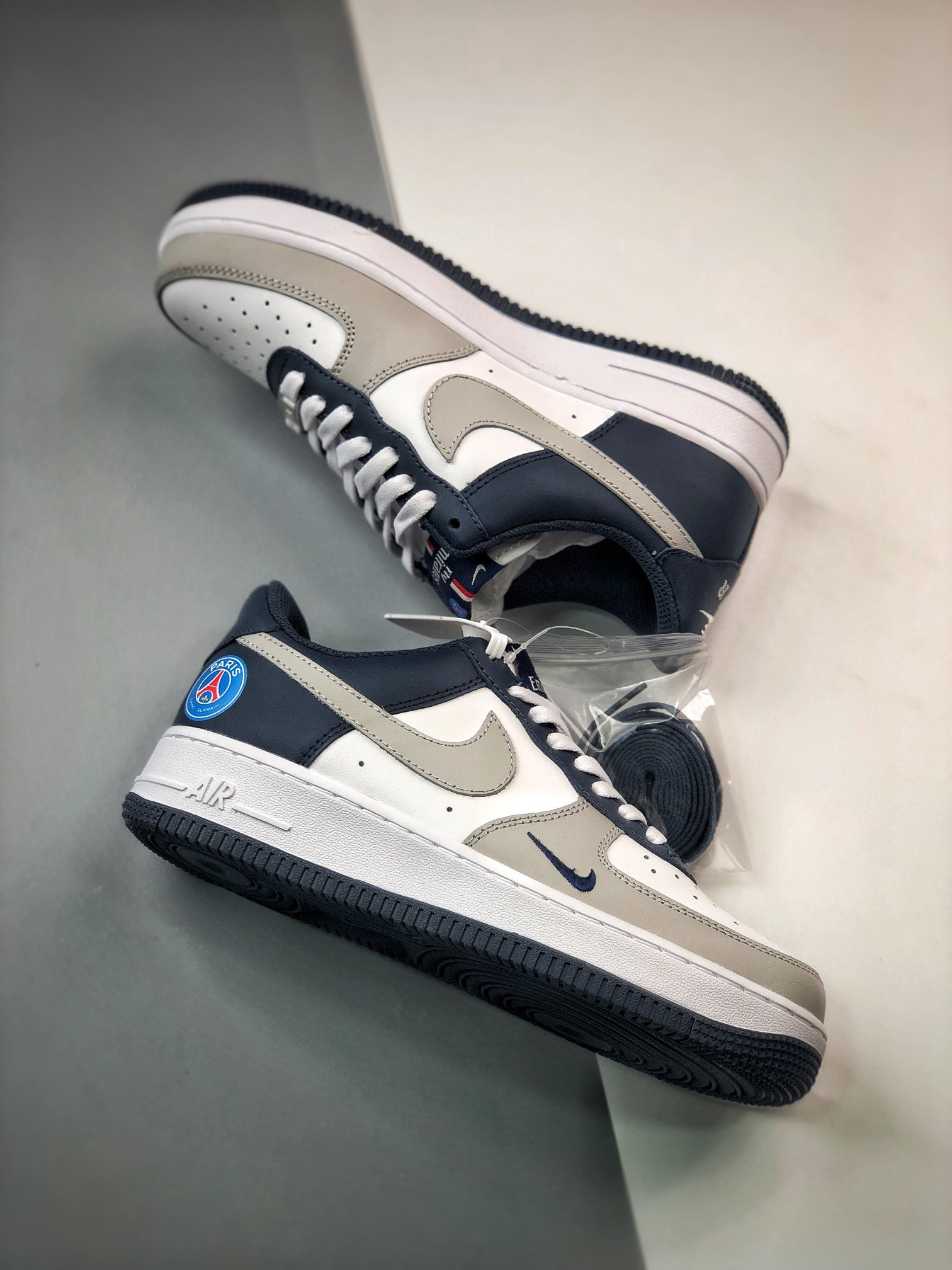 Custom Nike Air Force 1 Low ‘Paris’ White Grey Navy For Sale