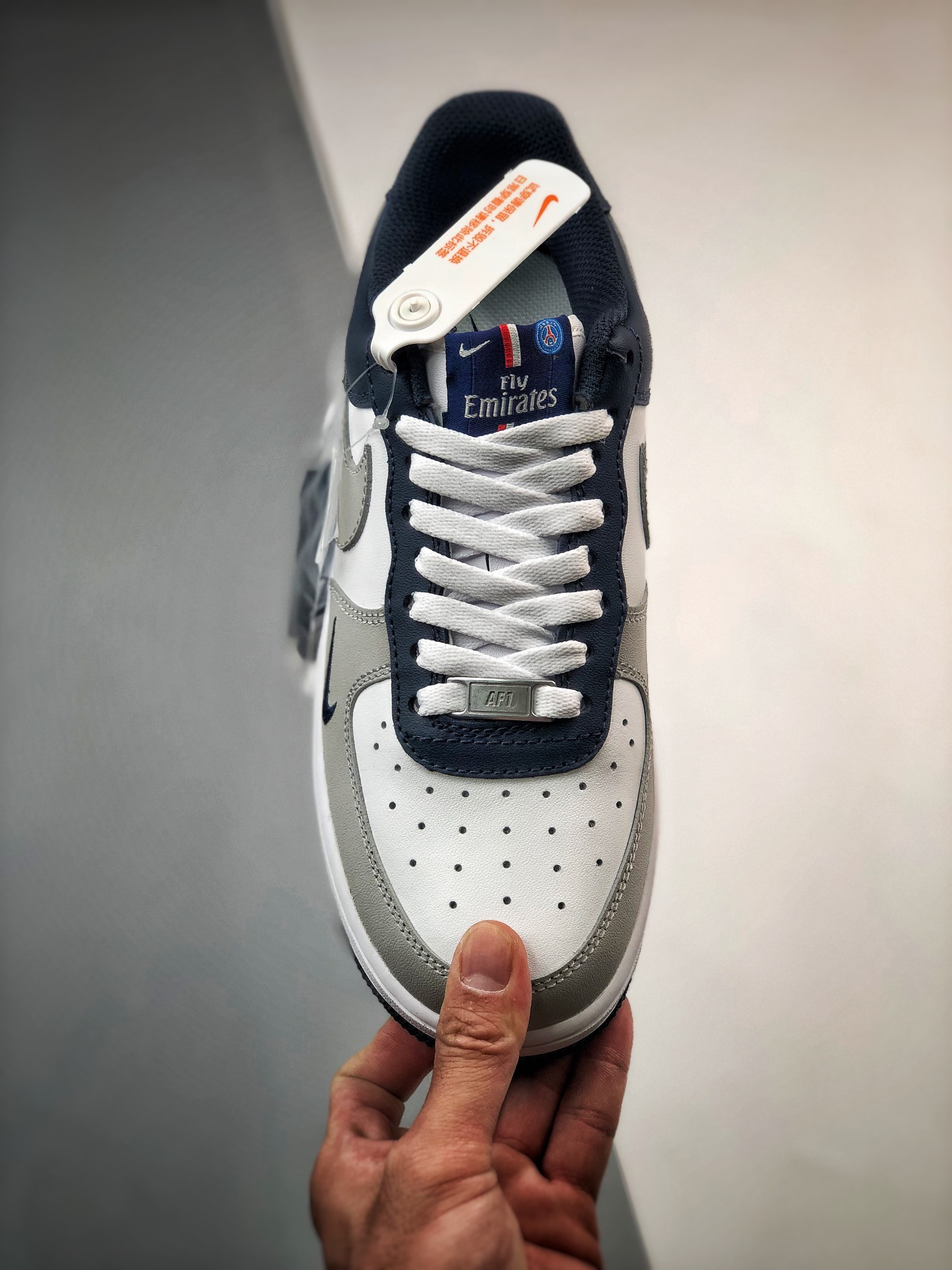 Custom Nike Air Force 1 Low ‘Paris’ White Grey Navy For Sale