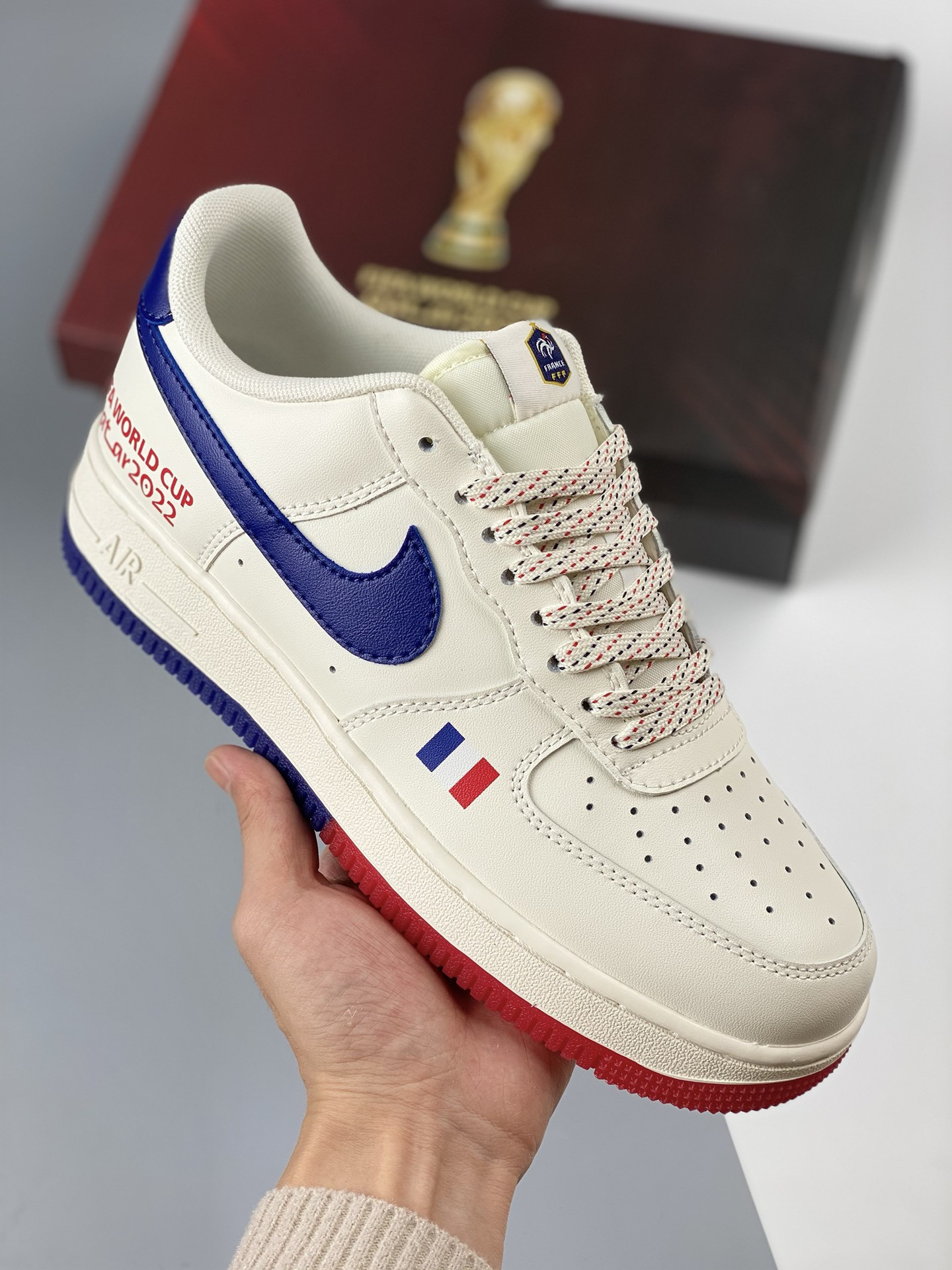 Custom Nike Air Force 1 Low ‘World Cup 2022’ White Blue Red For Sale