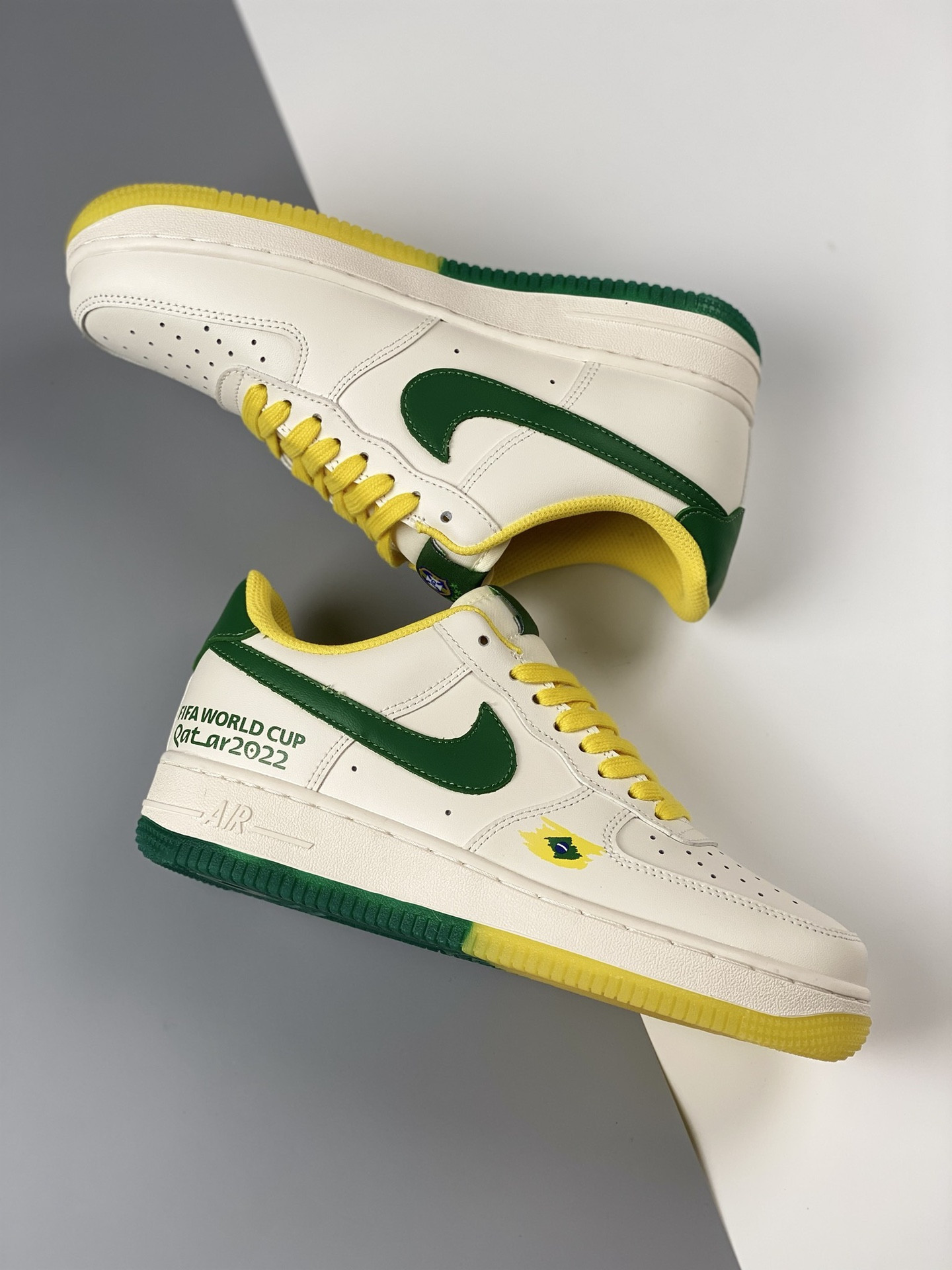 Custom Nike Air Force 1 Low ‘World Cup 2022’ White Green Yellow For Sale
