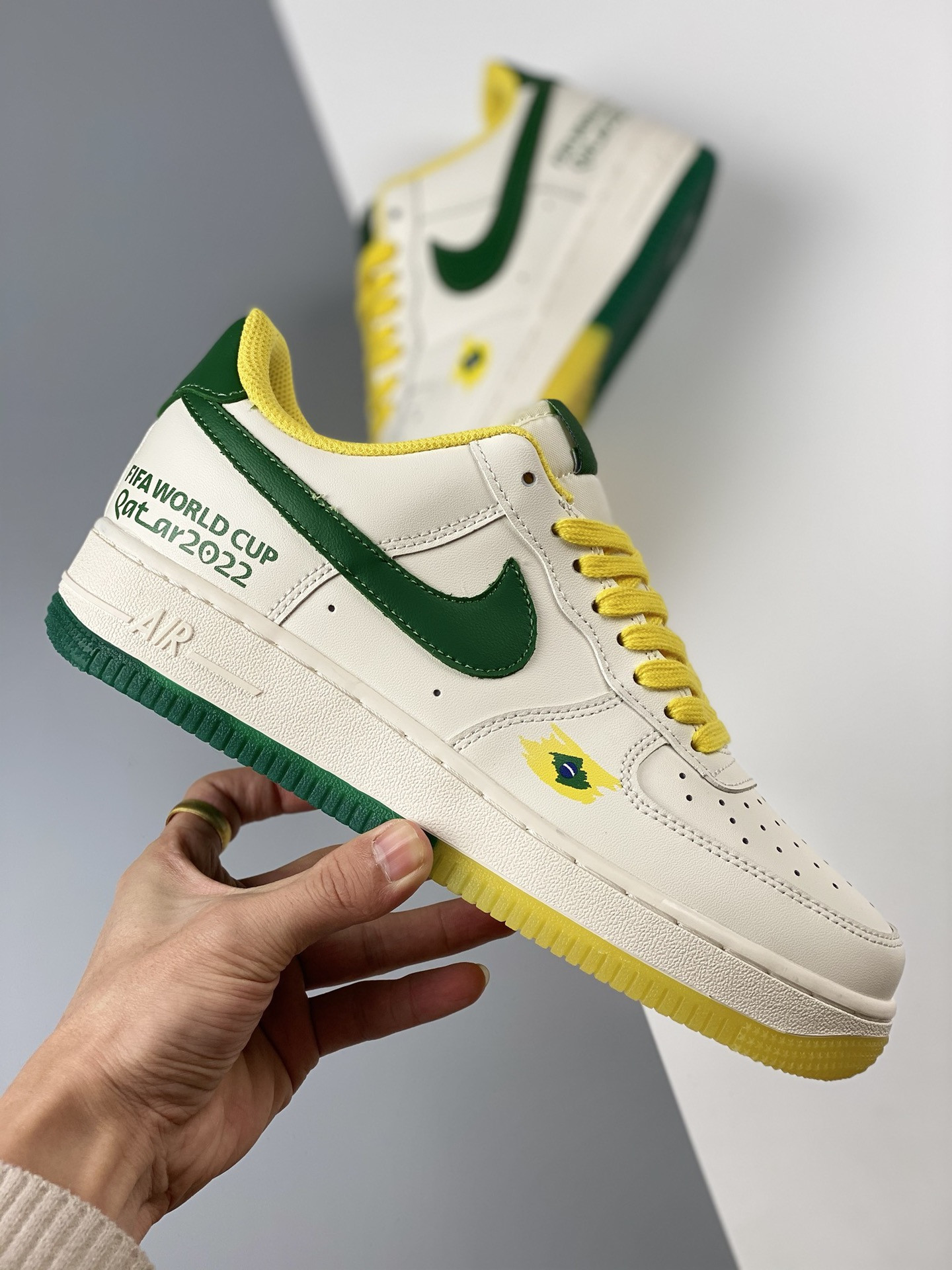 Custom Nike Air Force 1 Low ‘World Cup 2022’ White Green Yellow For Sale