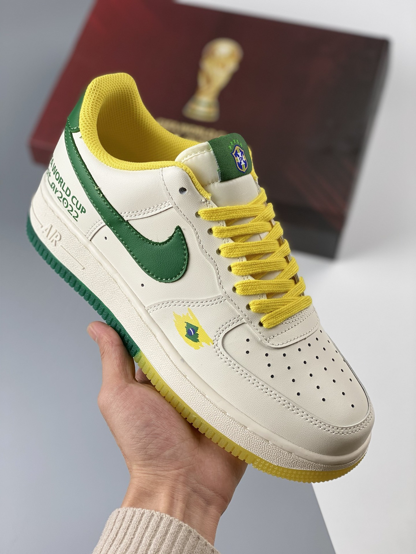 Custom Nike Air Force 1 Low ‘World Cup 2022’ White Green Yellow For Sale