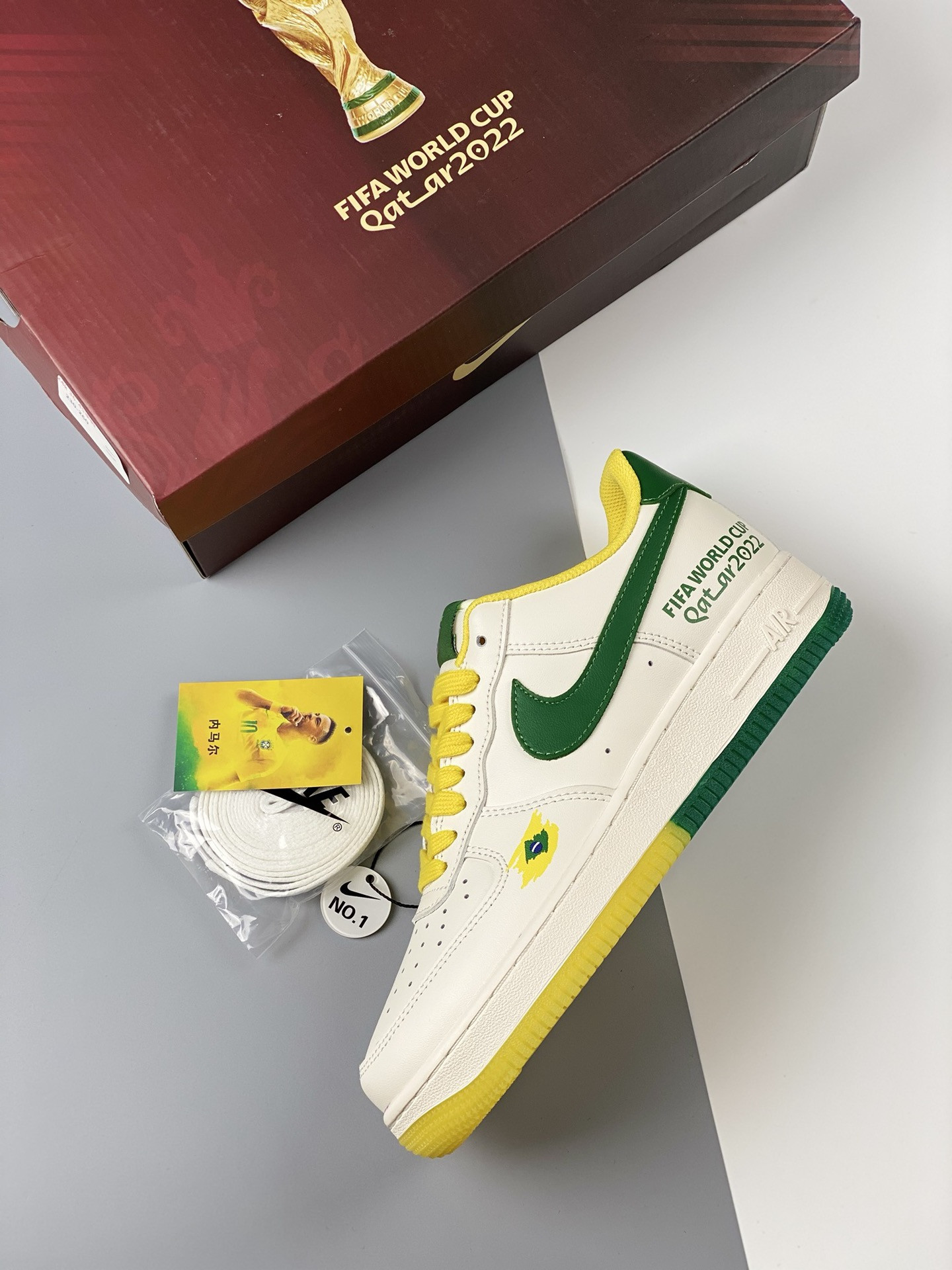 Custom Nike Air Force 1 Low ‘World Cup 2022’ White Green Yellow For Sale