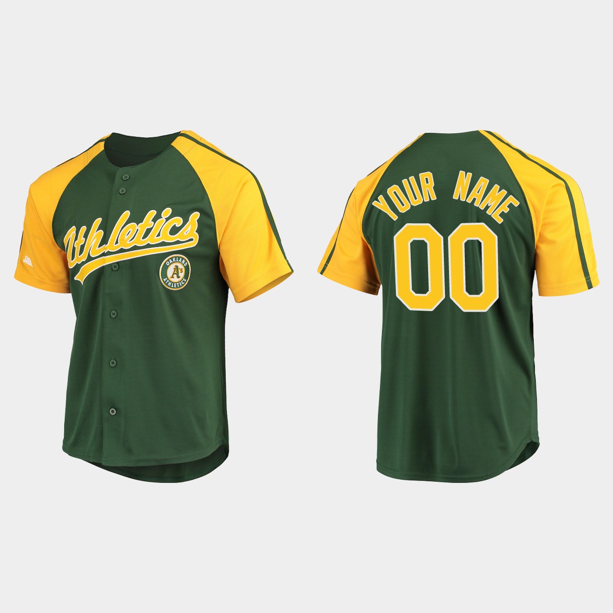 Custom Oakland Athletics Button-Down Raglan Jersey – Green