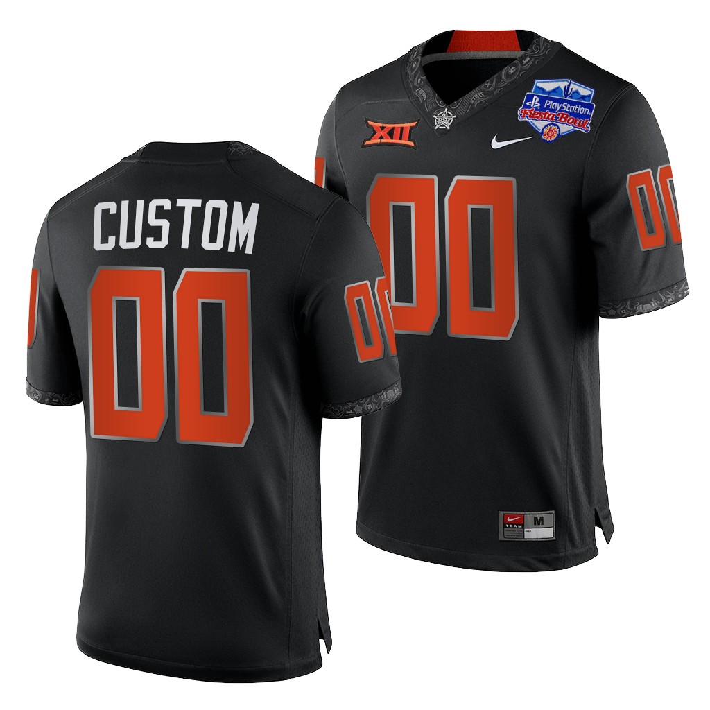 Custom Oklahoma State Cowboys 2022 Fiesta Bowl Black College Playoff 00 Jersey Men