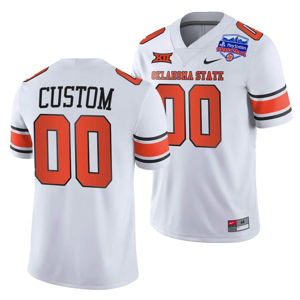 Custom Oklahoma State Cowboys 2022 Fiesta Bowl White Throwback 00 Jersey Men