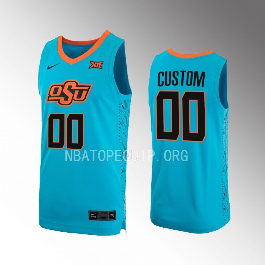 Custom OSU Cowboys Turquoise Jersey 2022-23 Alternate