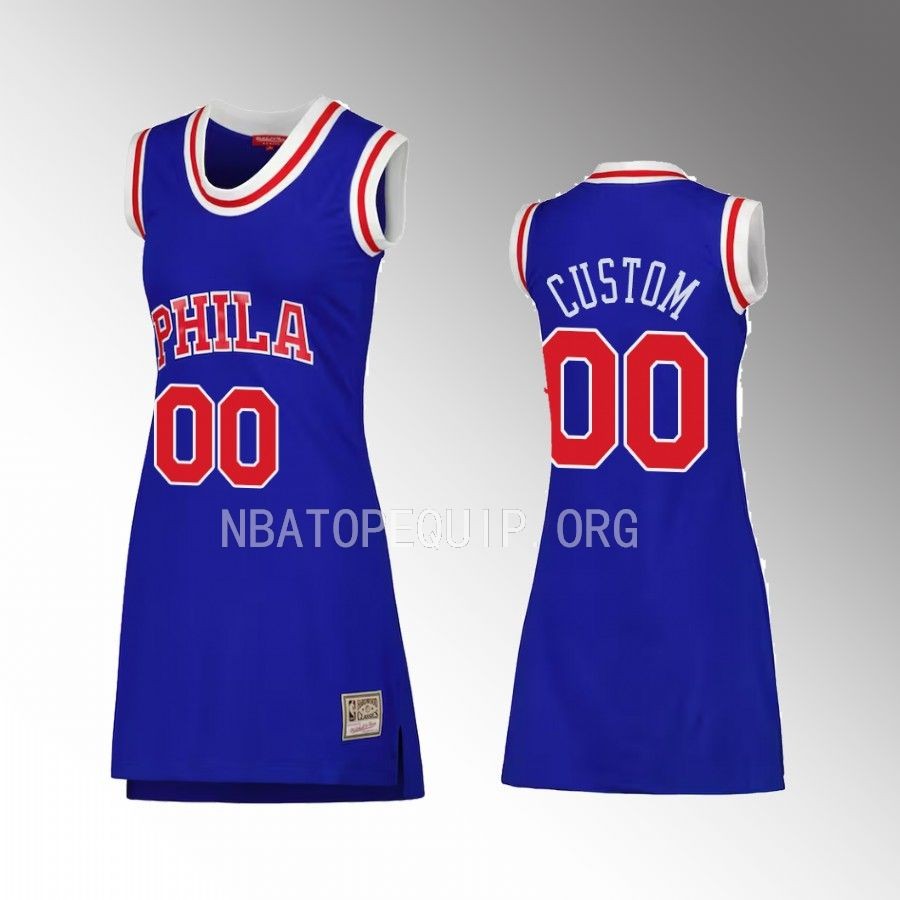 Custom Philadelphia 76ers #00 Mitchell Ness Dress Jersey Royal 1996 Hardwood Classics Women