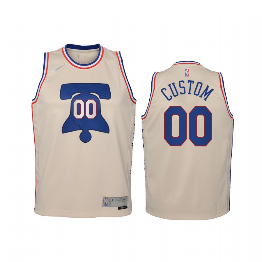 Custom Philadelphia 76ers 2021 Earned Edition Cream Youth Jersey - Swingman