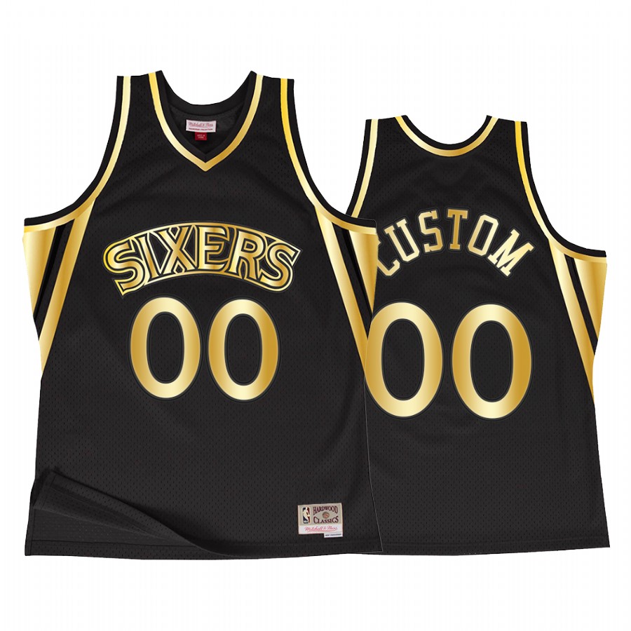 Custom Philadelphia 76ers Black Throwback 90s Jersey Golden Collection