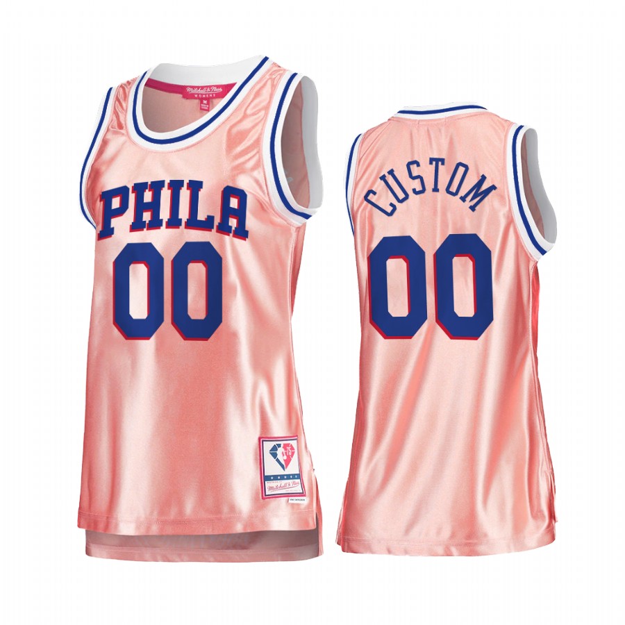 Custom Philadelphia 76ers Rose Gold Jersey #00 Pink 75th Anniversary Women's Tank