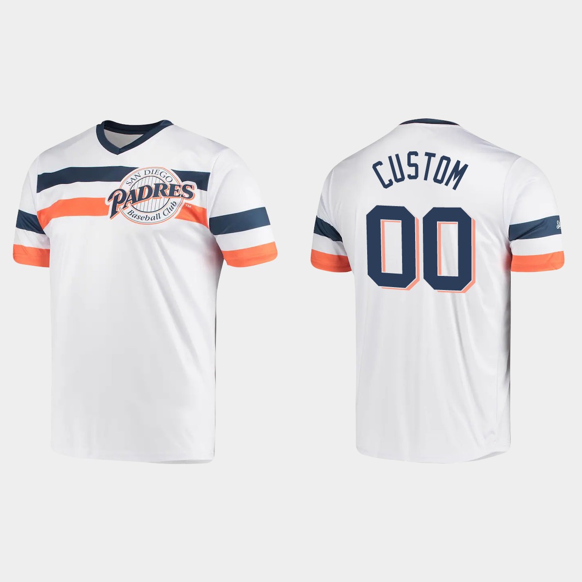 Custom San Diego Padres Cooperstown Collection V-Neck Jersey – White