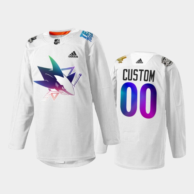 Custom San Jose Sharks Pride Night 2022 Jersey White #00 IsForEveryone