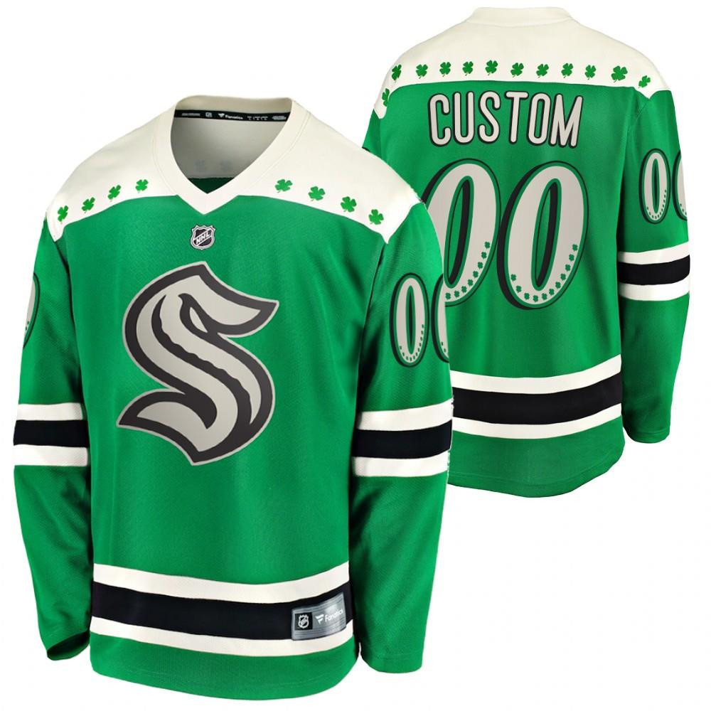 Custom Seattle Kraken 2022 St. Patrick Green 00 Stitched Jersey