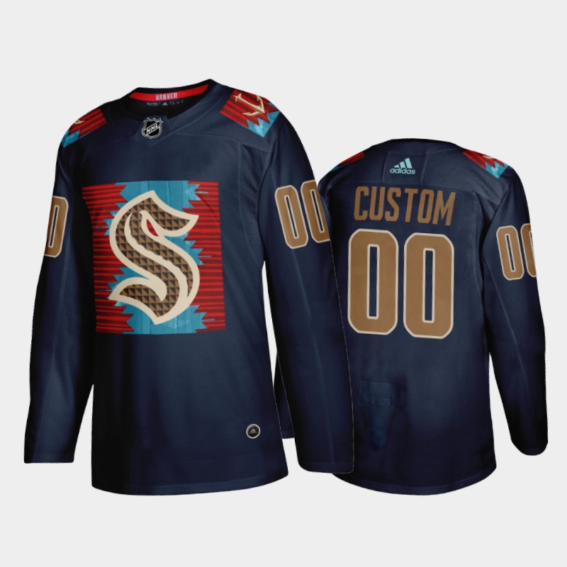 Custom Seattle Kraken Karuk Art-inspired Jersey Blue #00 Indigenous Peoples Night