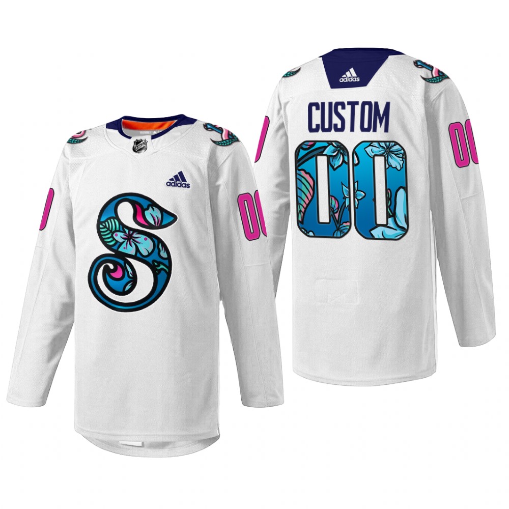 Custom Seattle Kraken Pride Night Jersey White #00 Warmup