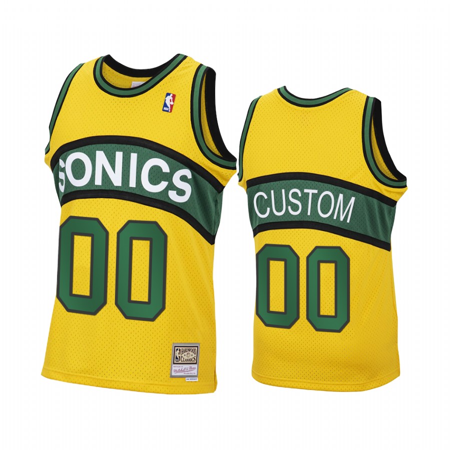 Custom Seattle SuperSonics Yellow Jersey Reload Hardwood Classics