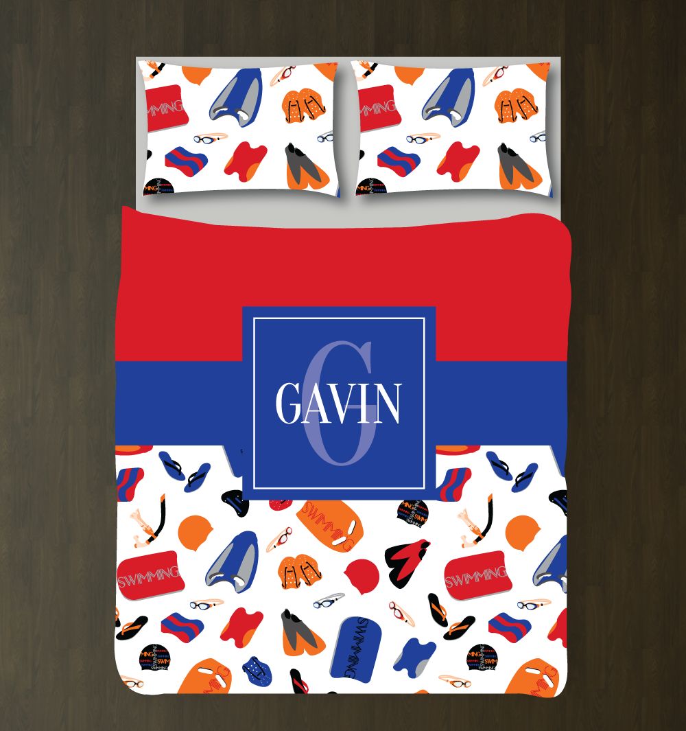 Custom Swimming Themed For Boys Customized Duvet Cover Bedding Set