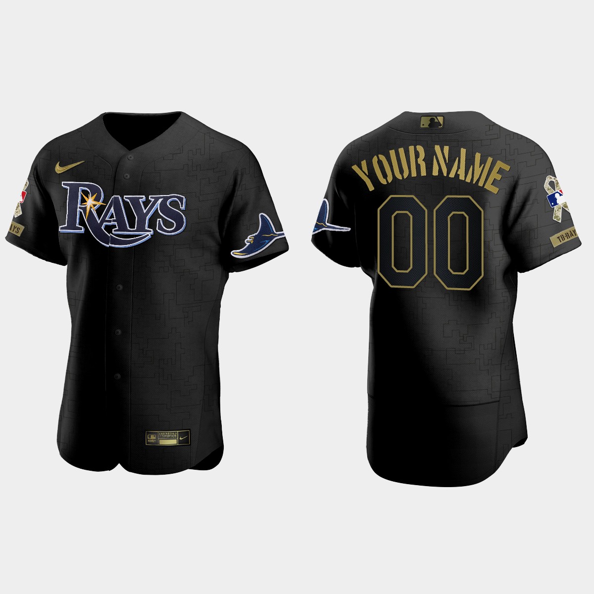 Custom Tampa Bay Rays 2021 Salute to Service Jersey - All Black