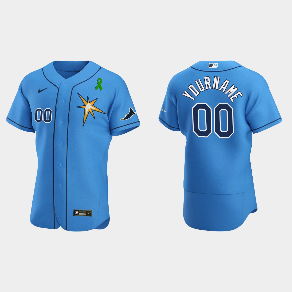 Custom Tampa Bay Rays Green Ribbon Alternate Jersey – Light Blue