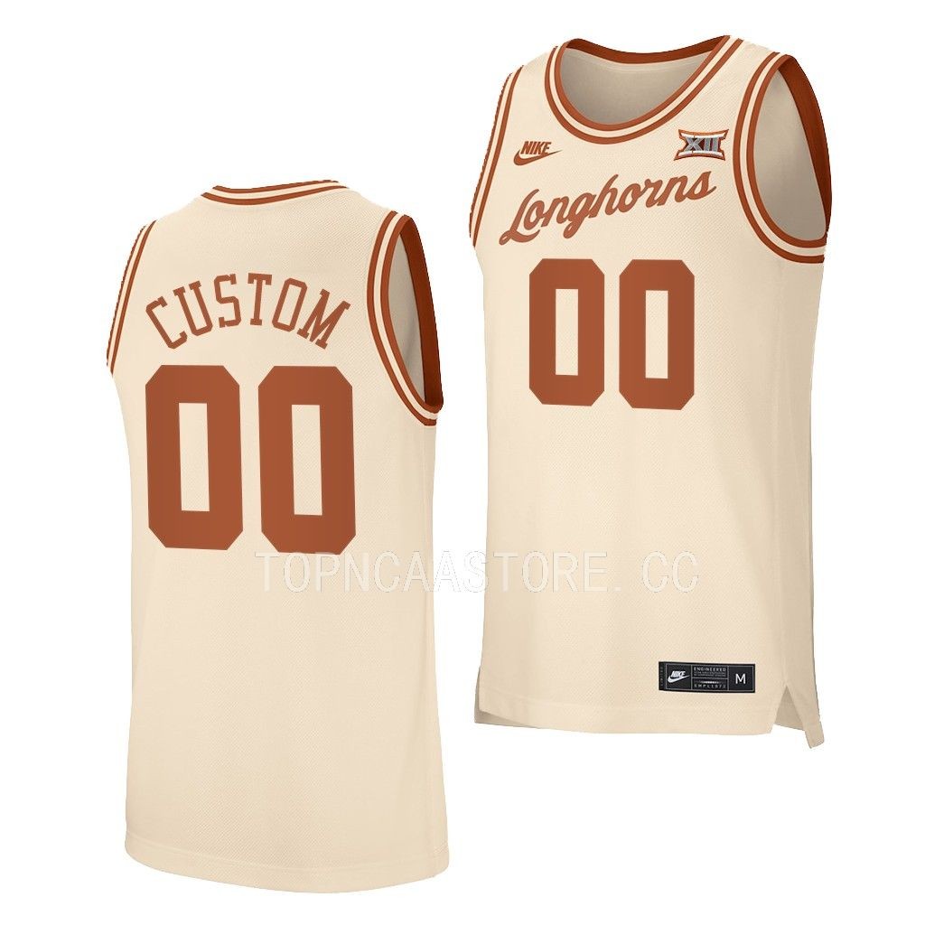 Custom Texas Longhorns #00 Cream Retro Jersey 2022-23
