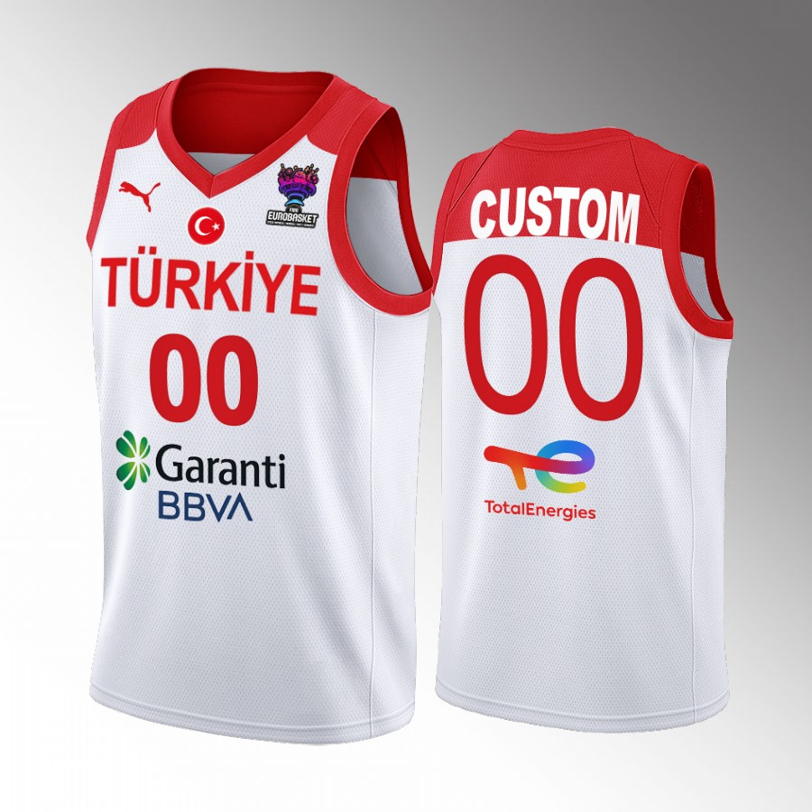 Custom Turkey FIBA EuroBasket 2022 White Jersey Home #00