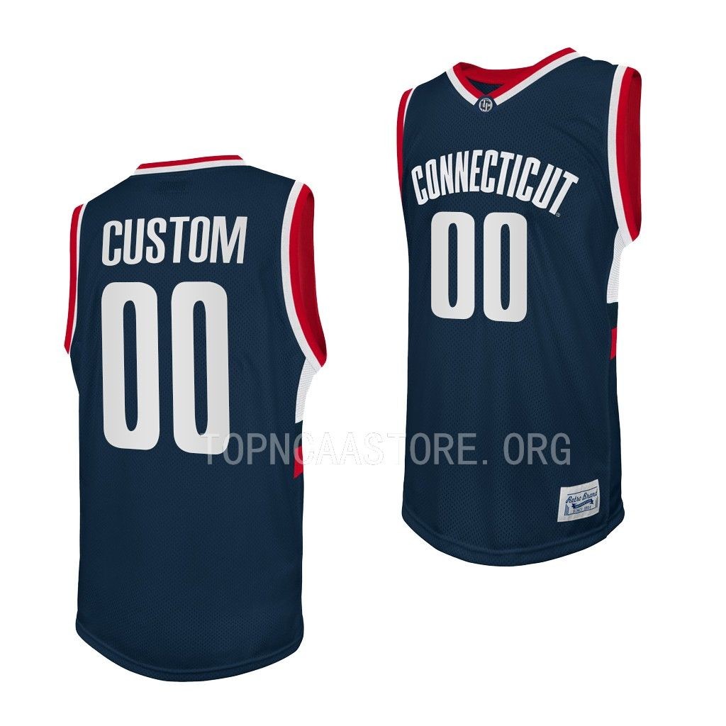 Custom UConn Huskies #00 Navy Retro Jersey 2022-23
