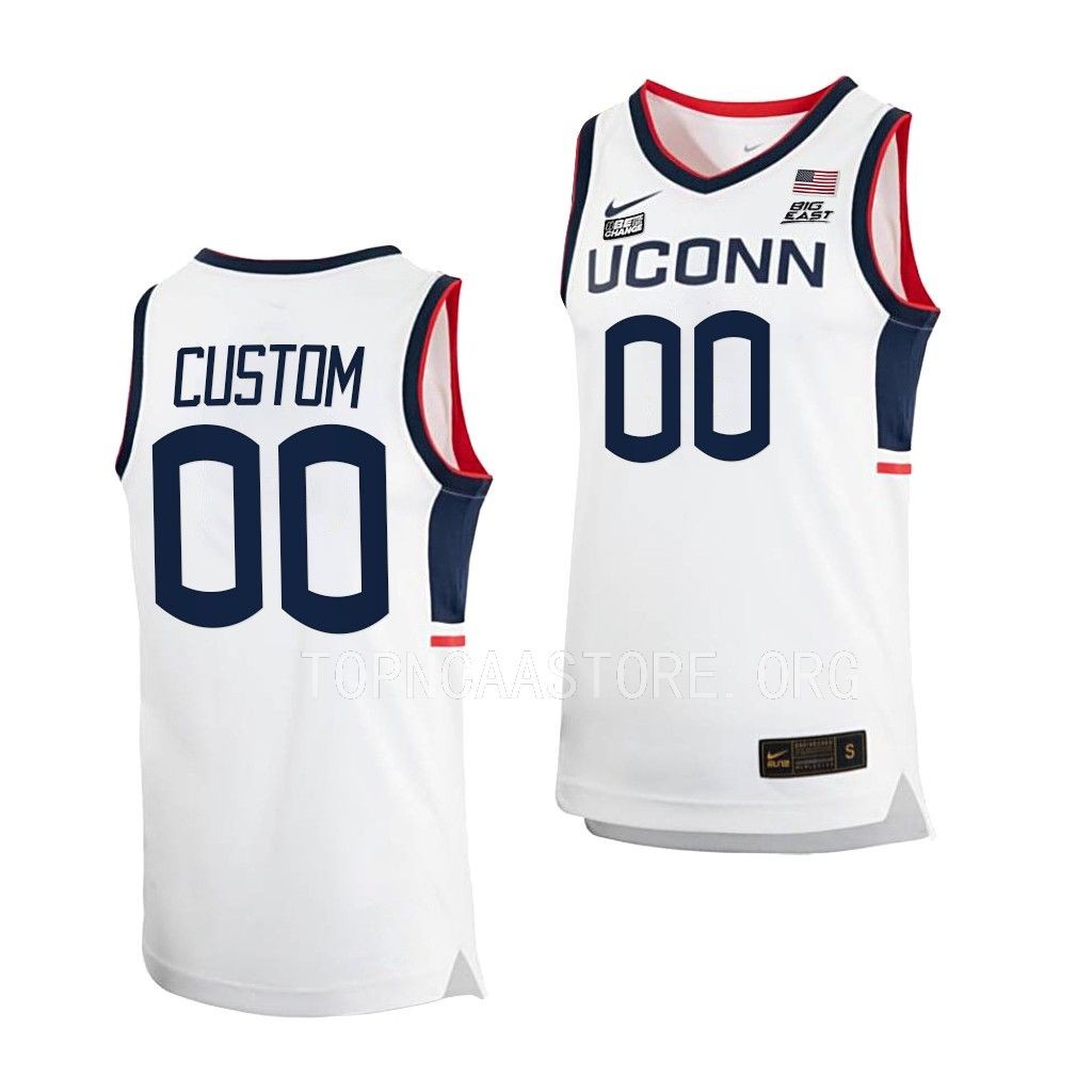 Custom UConn Huskies #00 White Home Jersey 2022-23