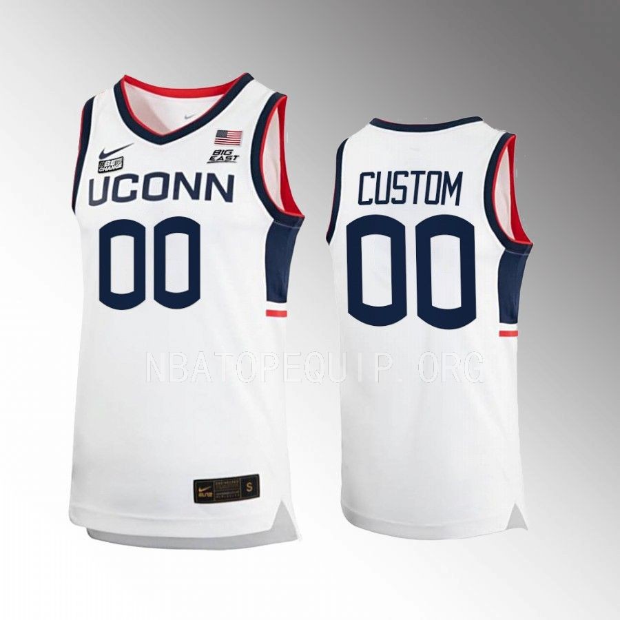 Custom UConn Huskies White Jersey 2022-23 Home
