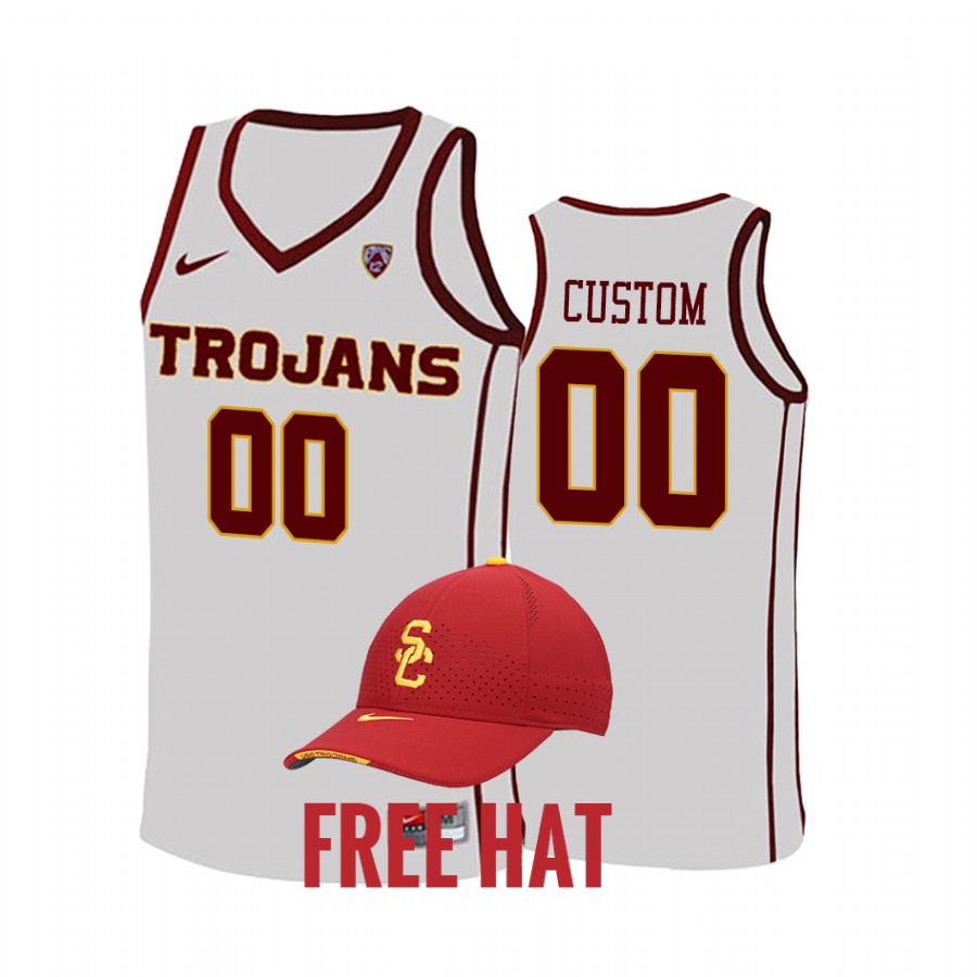 Custom USC Trojans White Jersey 2021-22 College Free Hat