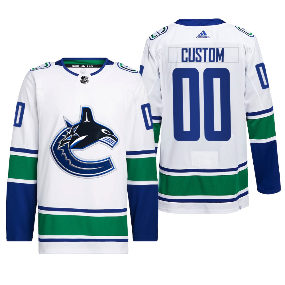 Custom Vancouver Canucks Away Jersey 2022 White #00 Primegreen Pro Uniform