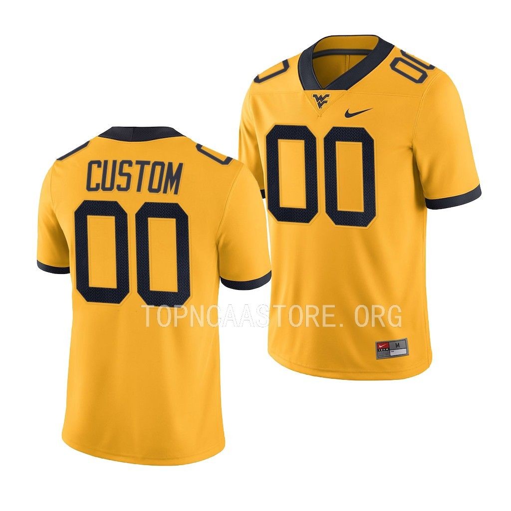 Custom West Virginia Mountaineers Alternate Game #00 Jersey Men's Gold Uniform