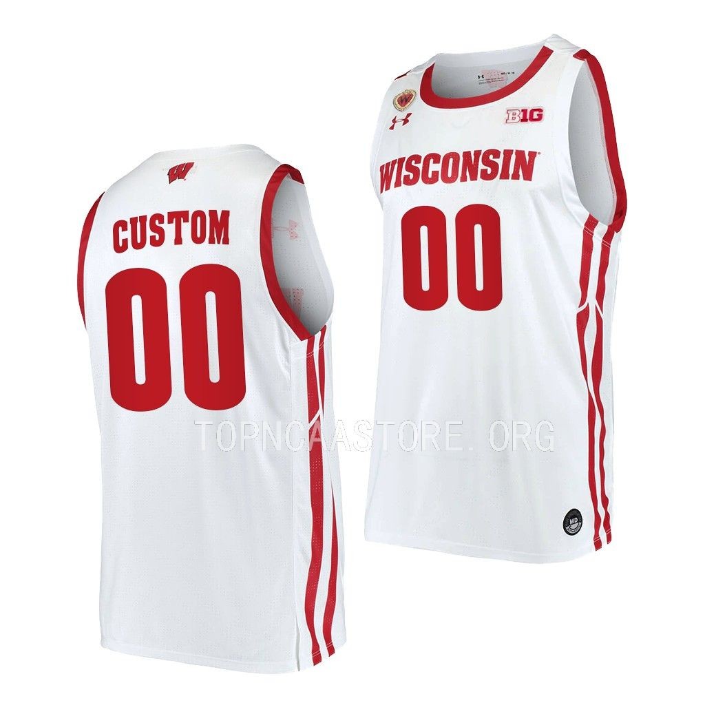 Custom Wisconsin Badgers #00 White Home Jersey 2022-23