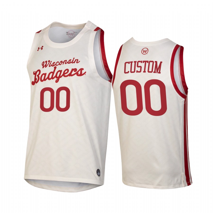 Custom Wisconsin Badgers White Jersey 2021 Throwback College