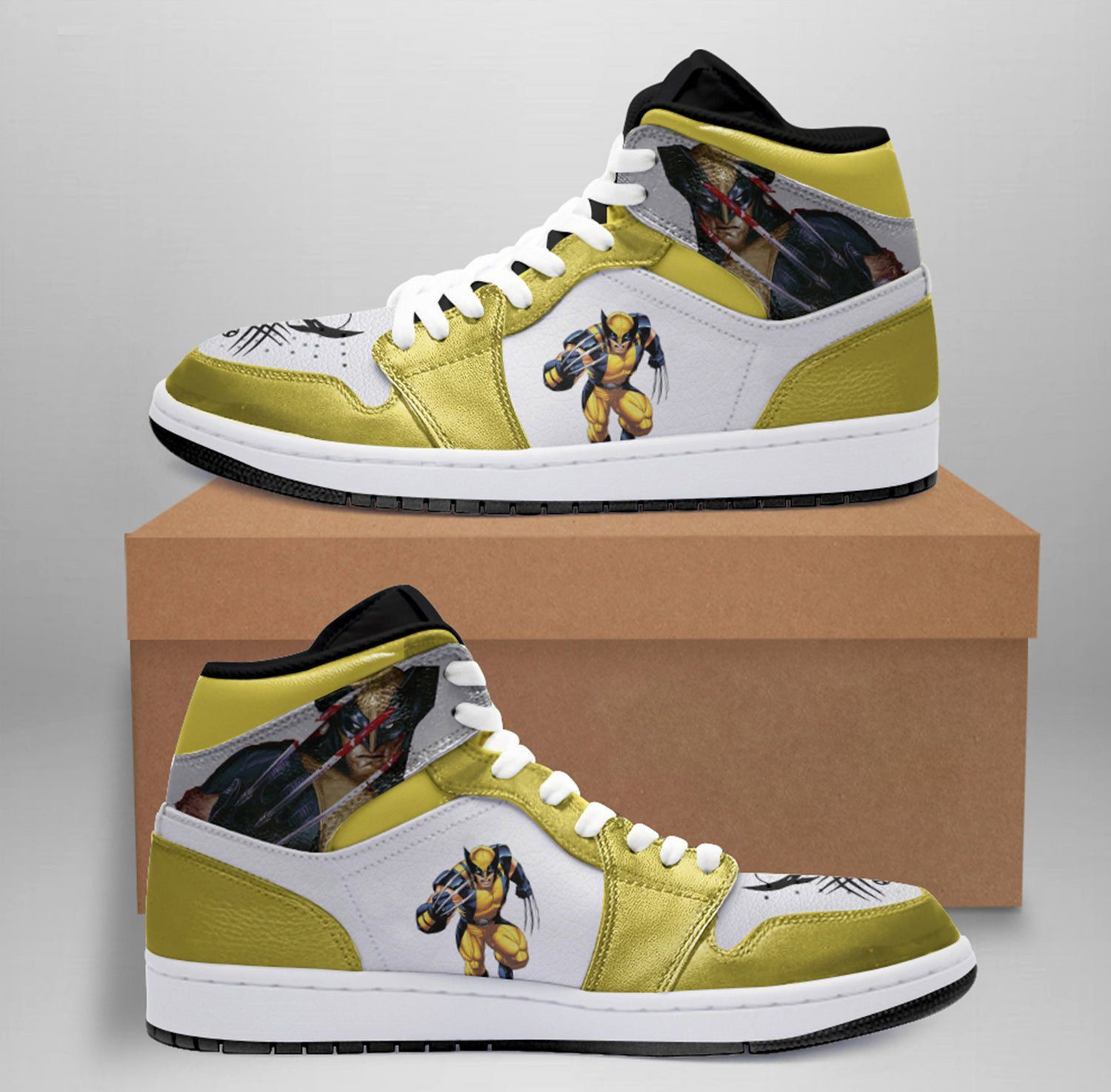 Custom Wolverine Marvel Sneaker For Wolverine Marvel Fans High Top Air Jordan Sneaker, Air Jordan Hightop
