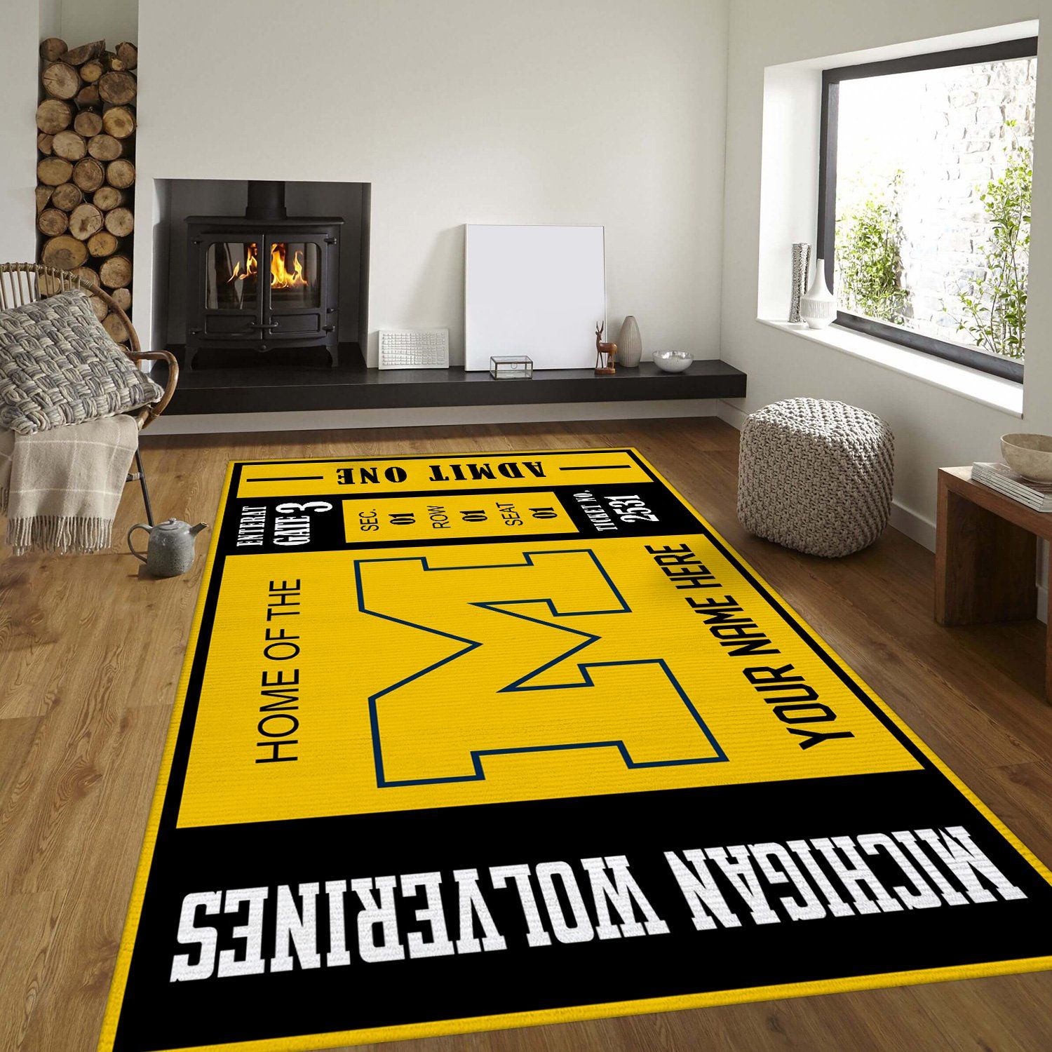 Customizable Michigan Wolverines Rectangle Rug – Custom Size And Printing
