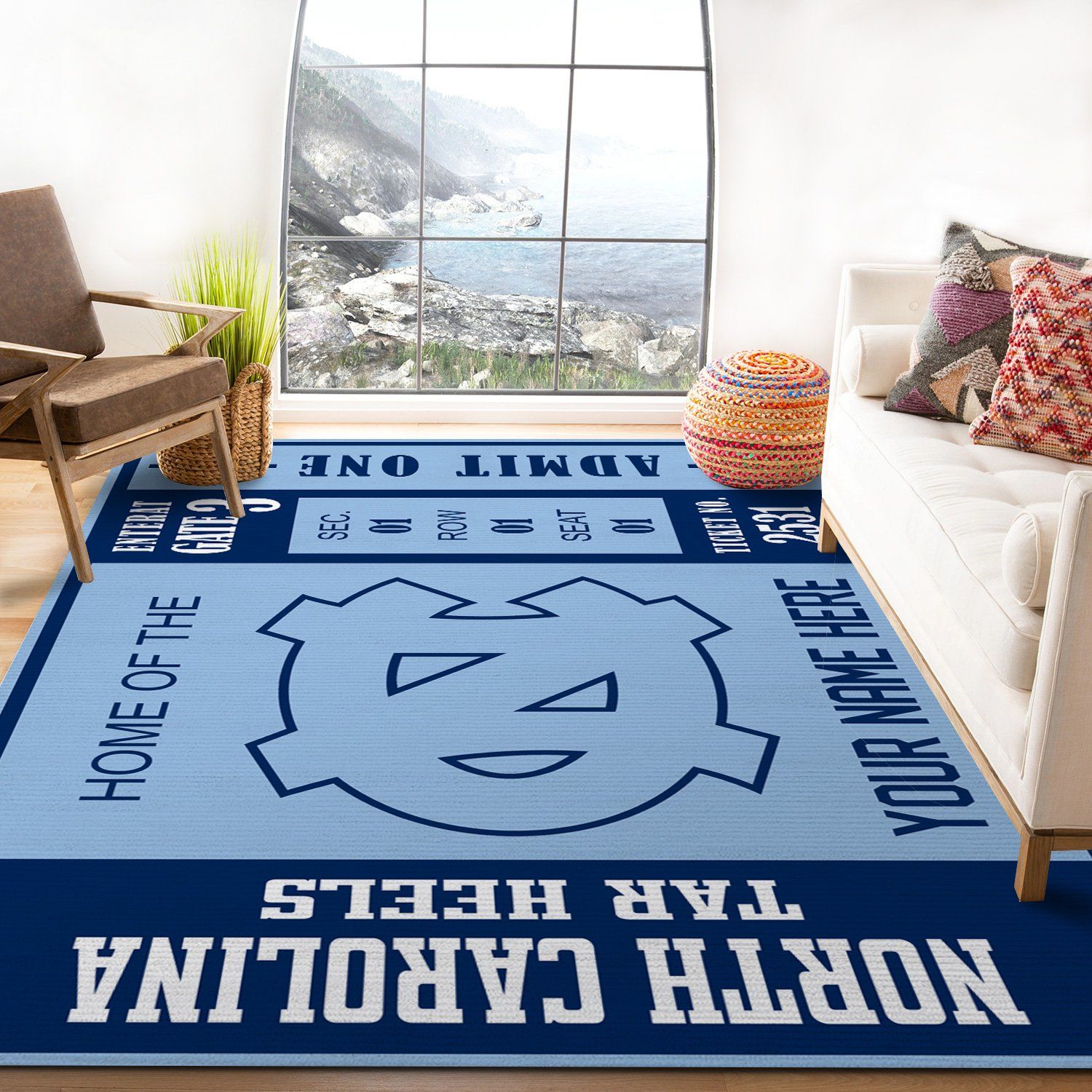 Customizable North Carolina Tar Heels Rectangle Rug – Custom Size And Printing