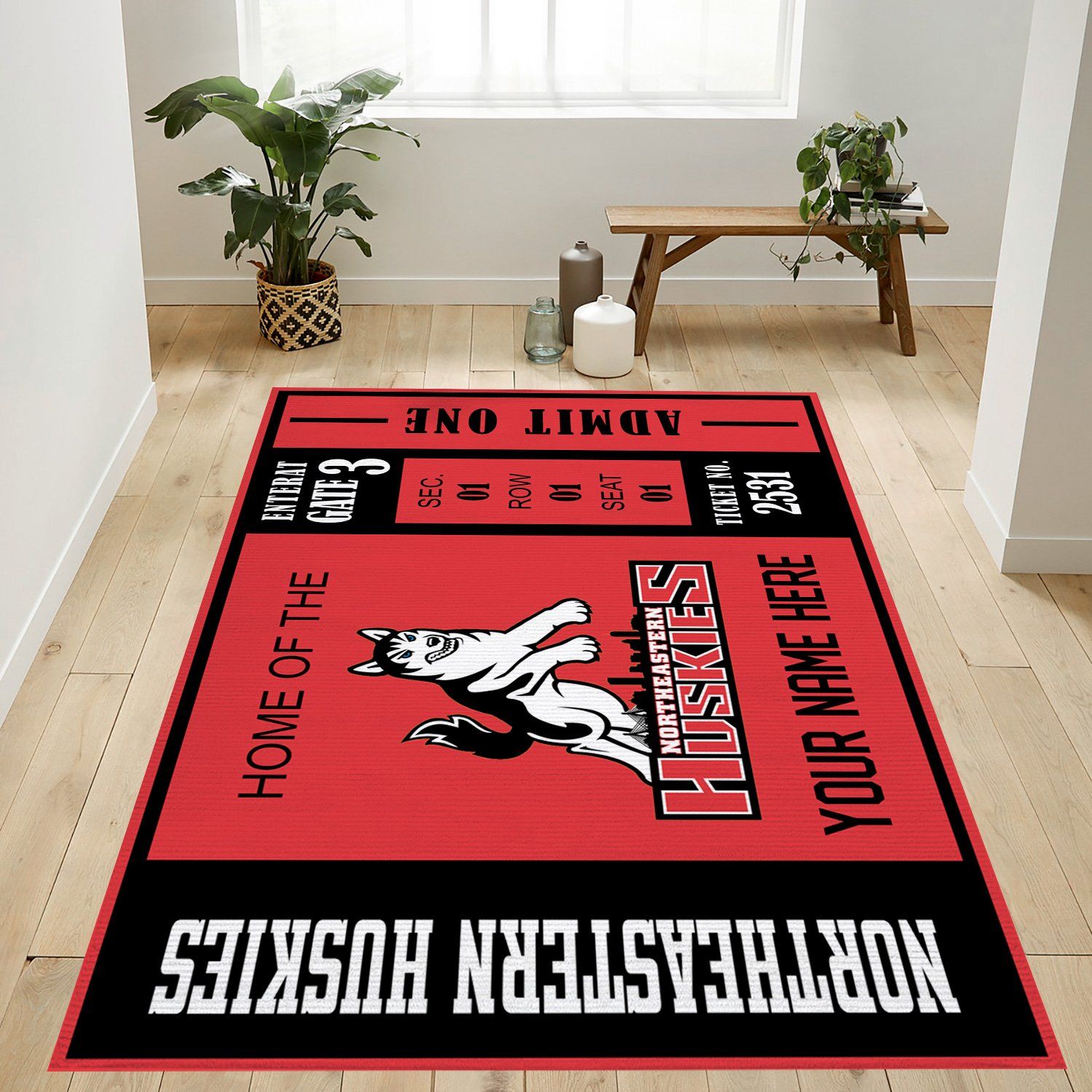 Customizable Northeastern Huskies Rectangle Rug – Custom Size And Printing