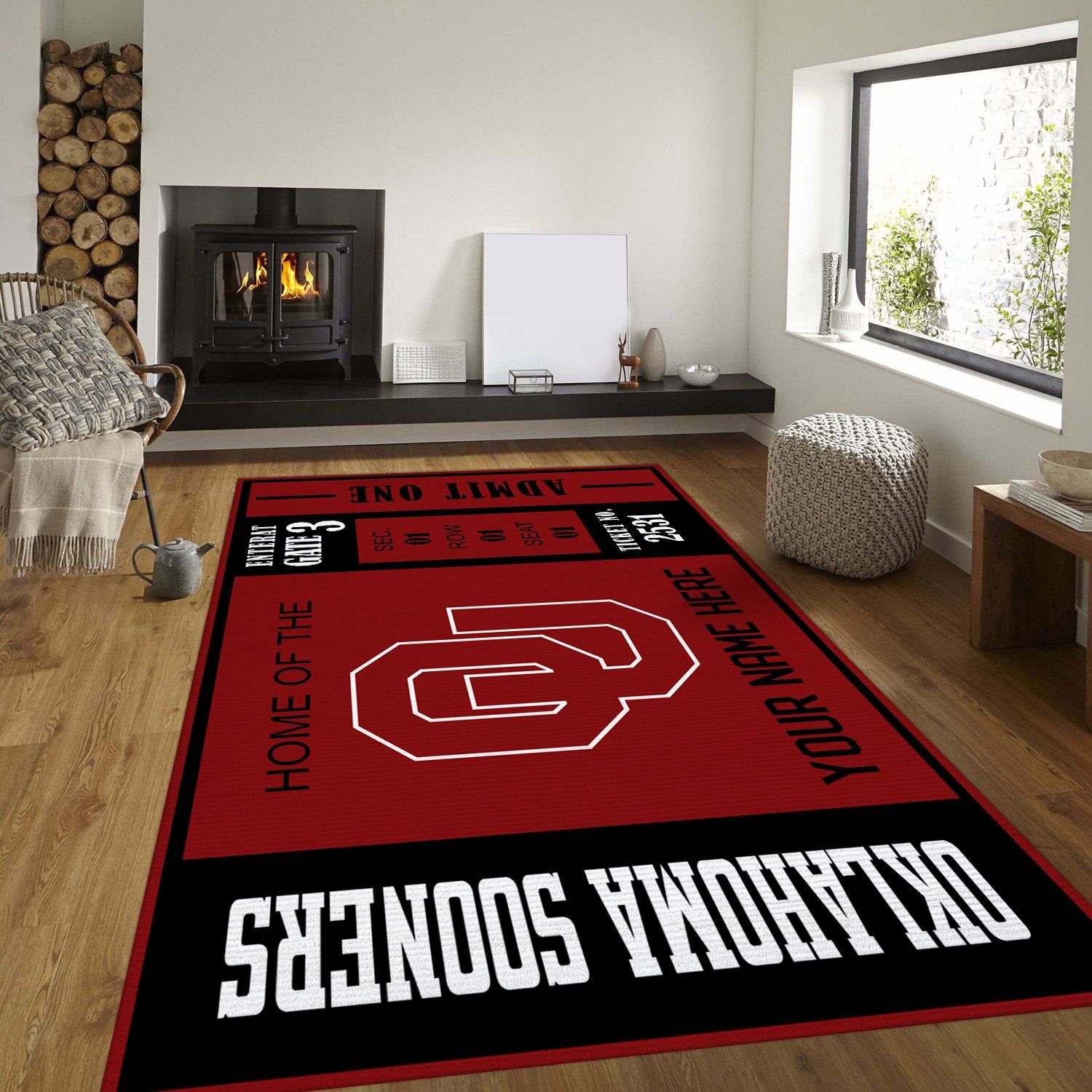 Customizable Oklahoma Sooners Rectangle Rug – Custom Size And Printing