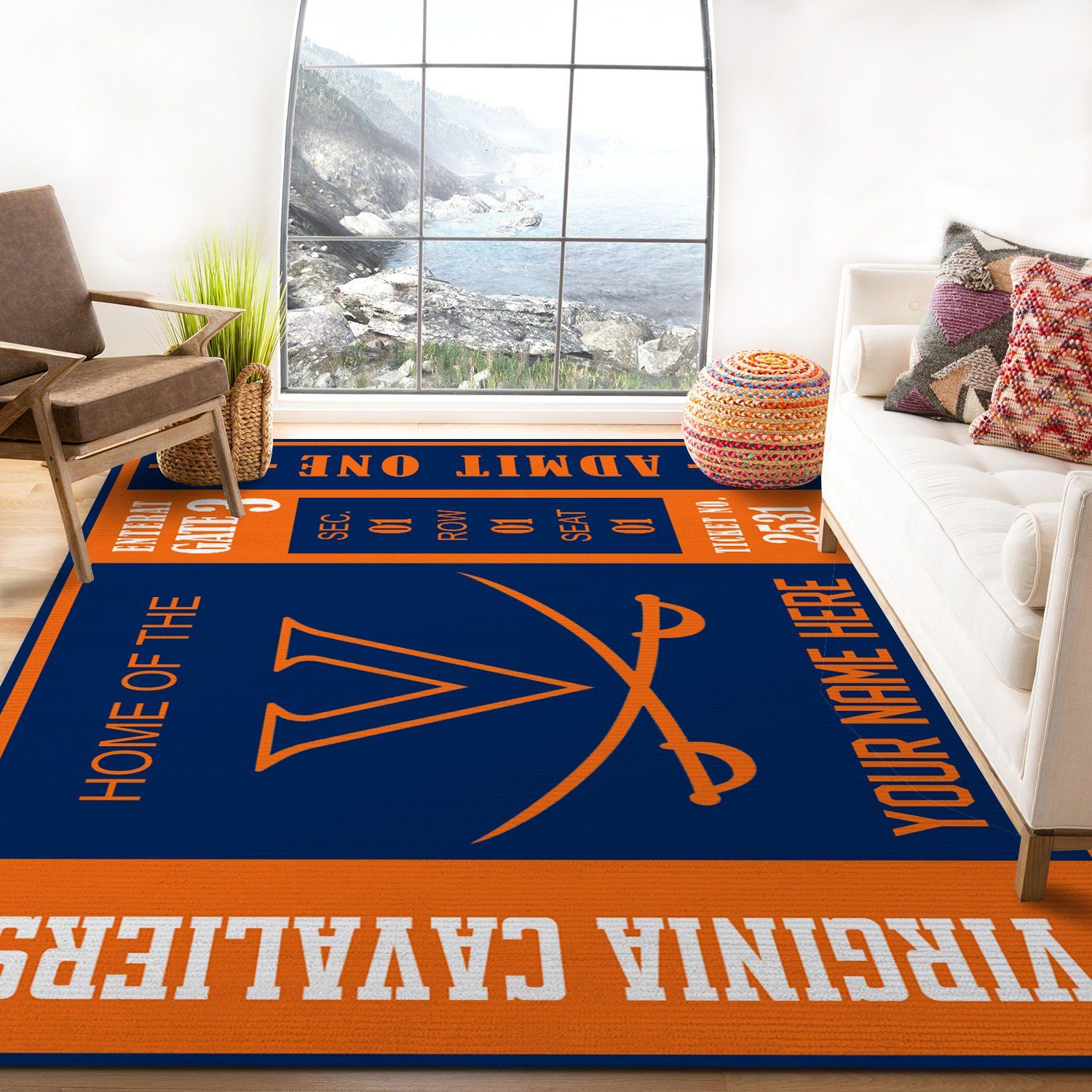 Customizable Virginia Cavaliers Rectangle Rug – Custom Size And Printing