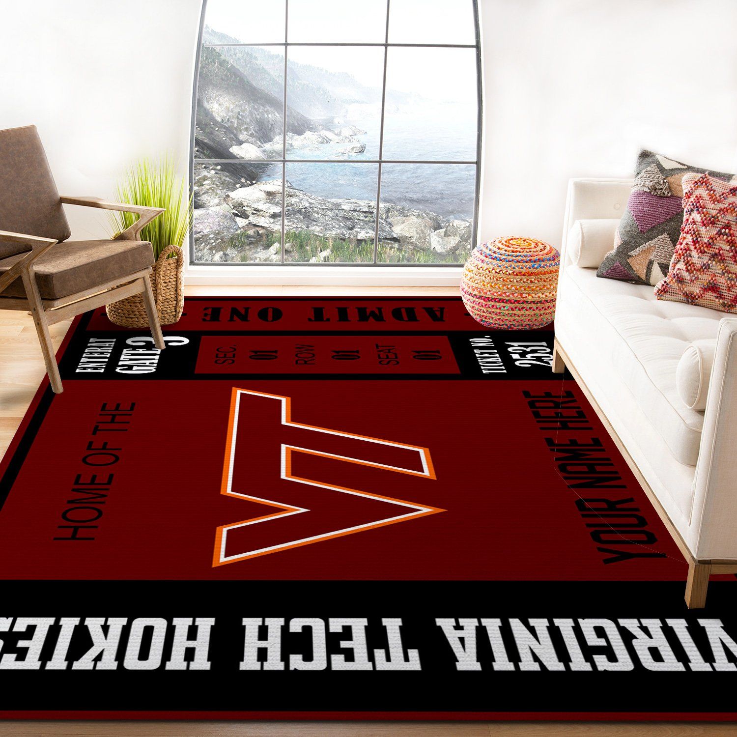 Customizable Virginia Tech Hokies Rectangle Rug – Custom Size And Printing