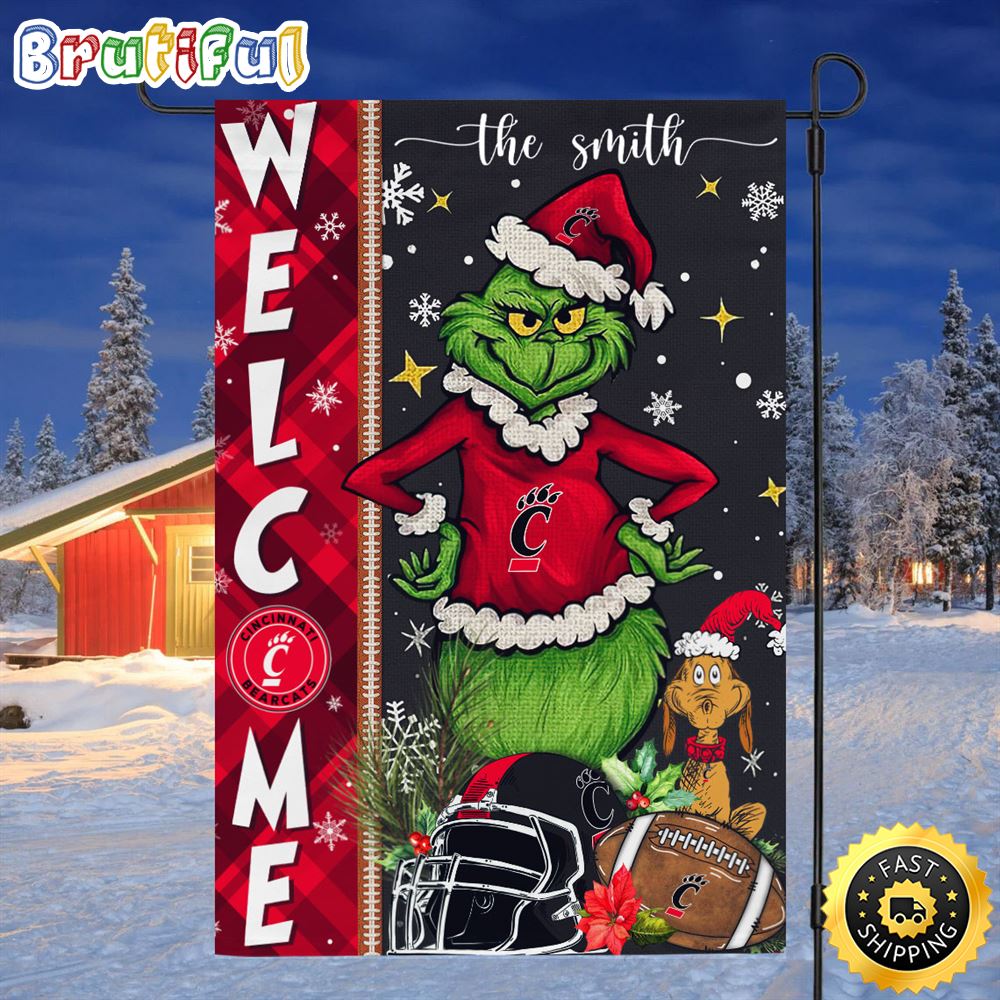 Customize NCAA Cincinnati Bearcats Garden Flag Grinch Football Christmas Welcome Garden Flag