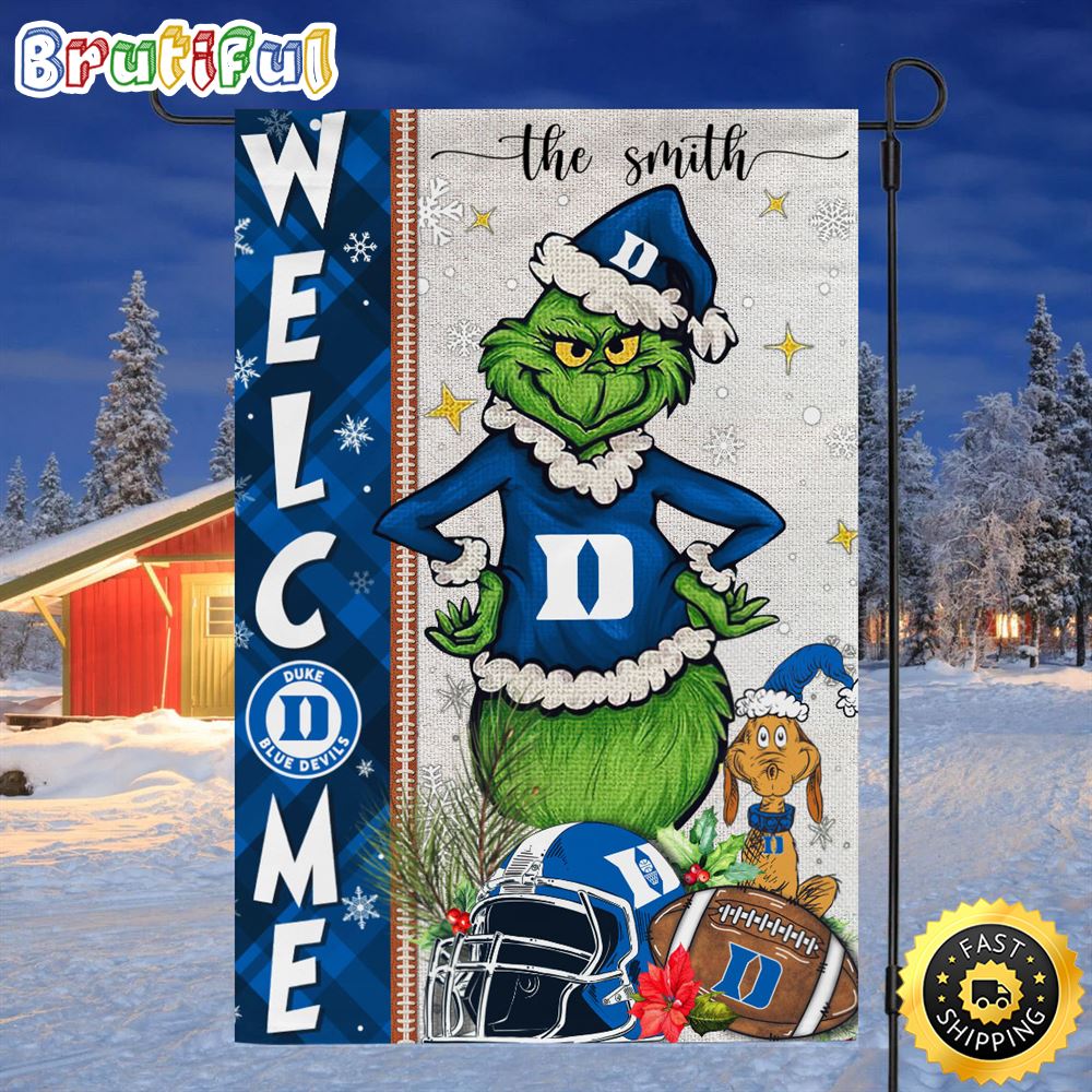 Customize NCAA Duke Blue Devils Garden Flag Grinch Football Christmas Welcome Garden Flag