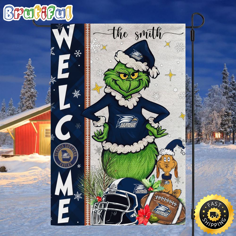 Customize NCAA Georgia Southern Eagles Garden Flag Grinch Football Christmas Welcome Garden Flag